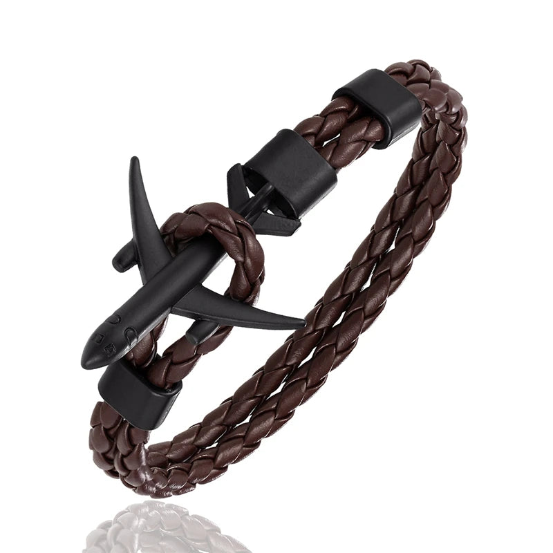 MKENDN Fashion Airplane Anchor Bracelets Women Charm Leather Bracelets Men Metal Hooks Hope Homme Jewelry Aviation Style