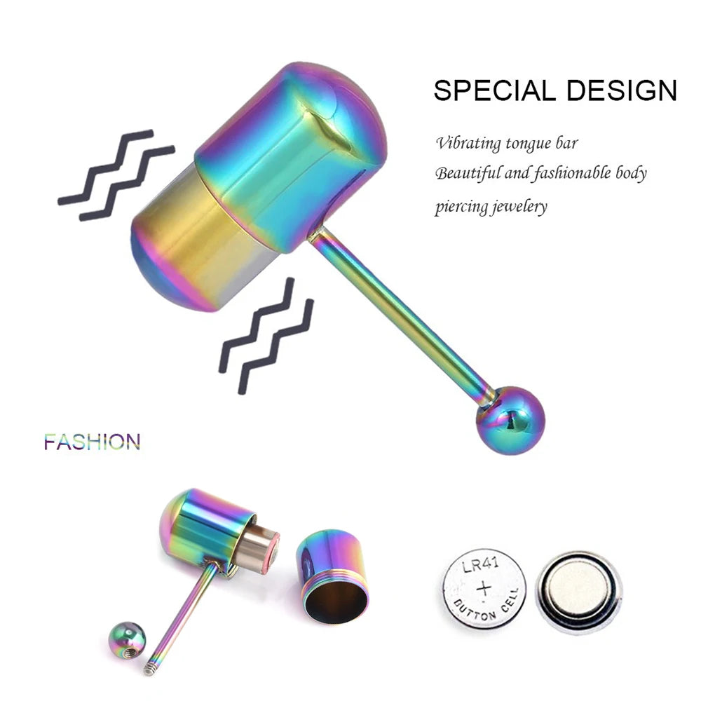 1pc 14g Stainless Steel Vibrating Tongue Piercing Ring Silicone Tongue Piercing Barbell Jewelry Body Pircing Lengua With Battery