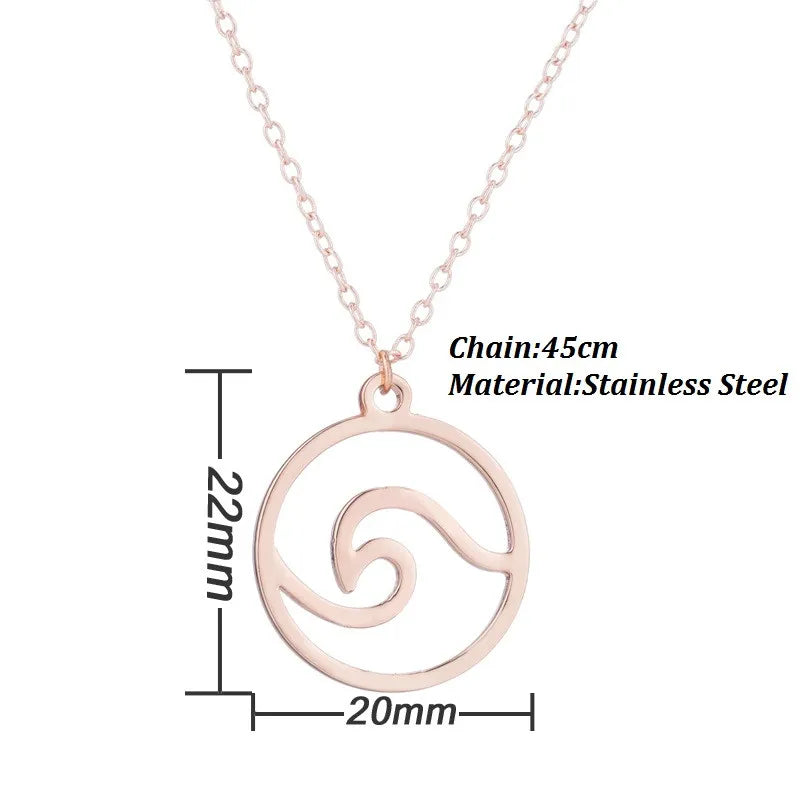 Jisensp Bohemian Wave Pendant Necklace Stainless Steel Jewelry Necklace for Women Beach Surfer Charms Collar Bijoux Femme