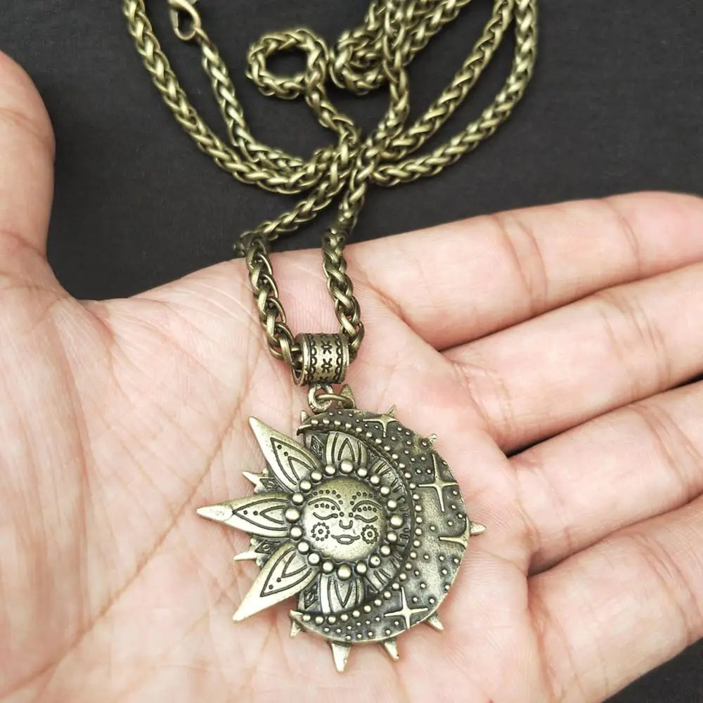 Solar celestial pendant Sun Moon Star mandala Lotus flower ladies necklace amulet geometric religious viking Wicca Witchcraf