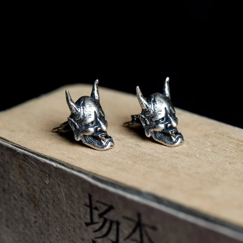 MKENDN Punk Style 925 Sterling Silver Skeleton Prajna Stud Earrings For Men and Women Gothic Street Pop Hip Hop Ear Jewelry