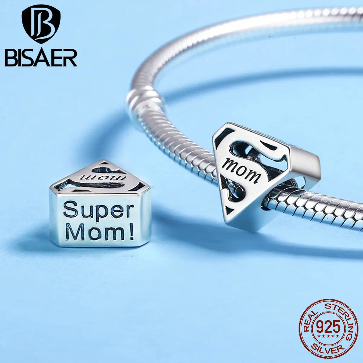 BISAER 100% 925 Sterling Silver Mother Love Series Heart Charms Beads Fit DIY Original Bracelets & Bangles Accessories ECC429