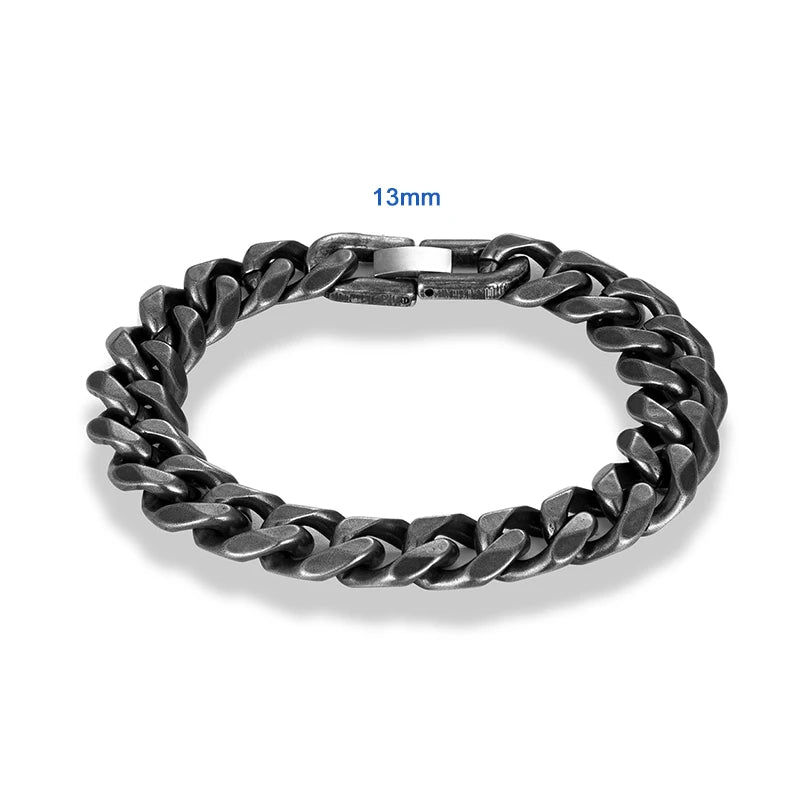 MKENDN Vintage Oxidized black Chain Men's Bracelet Stainless Steel Curb Cuban Link Chain Bangle Male Women Hiphop Trendy Jewelry