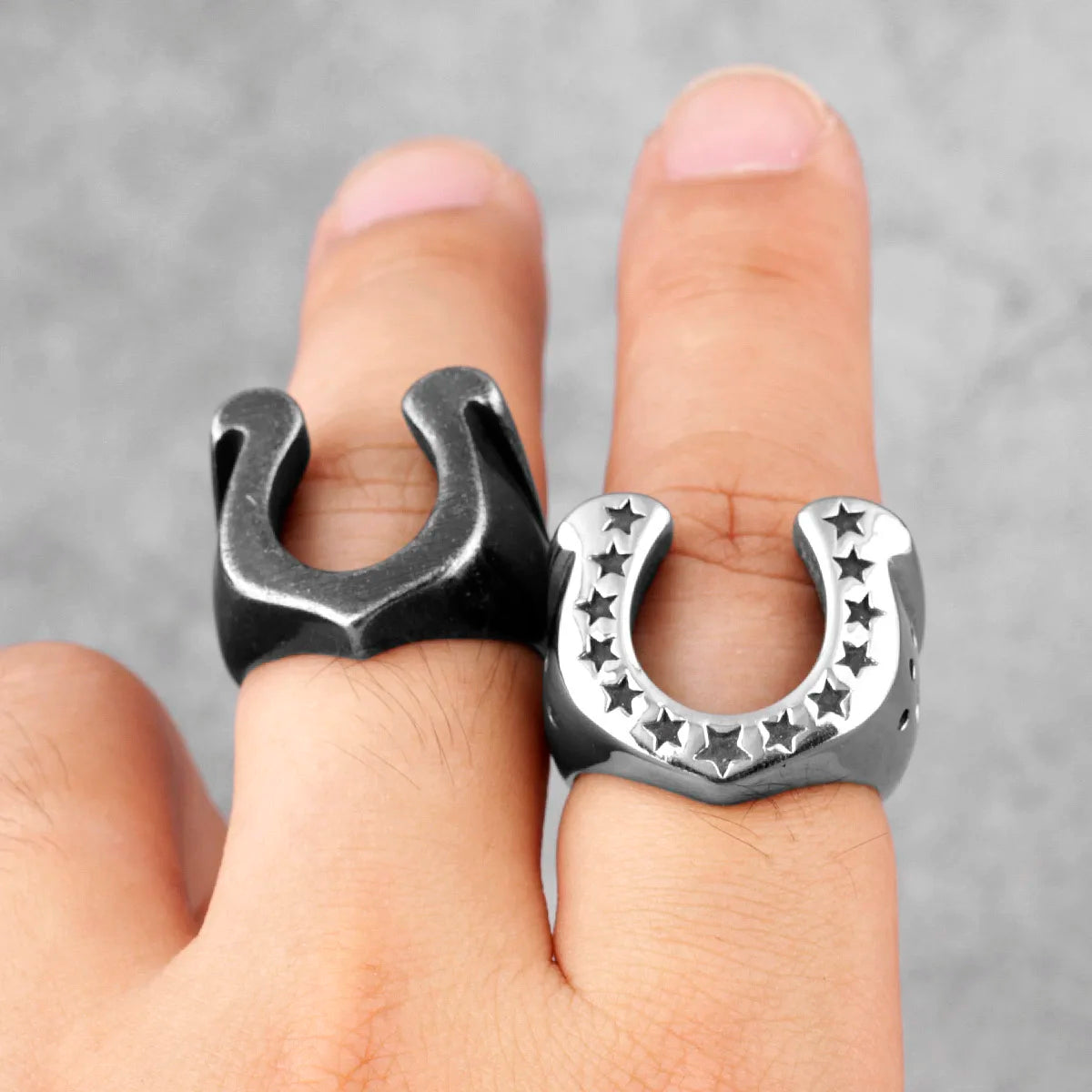 Horseshoe U-shaped Star Black Stainless Steel Mens Rings Punk Hip Hop for Male Boyfriend Biker Jewelry Creativity Gift Wholesale