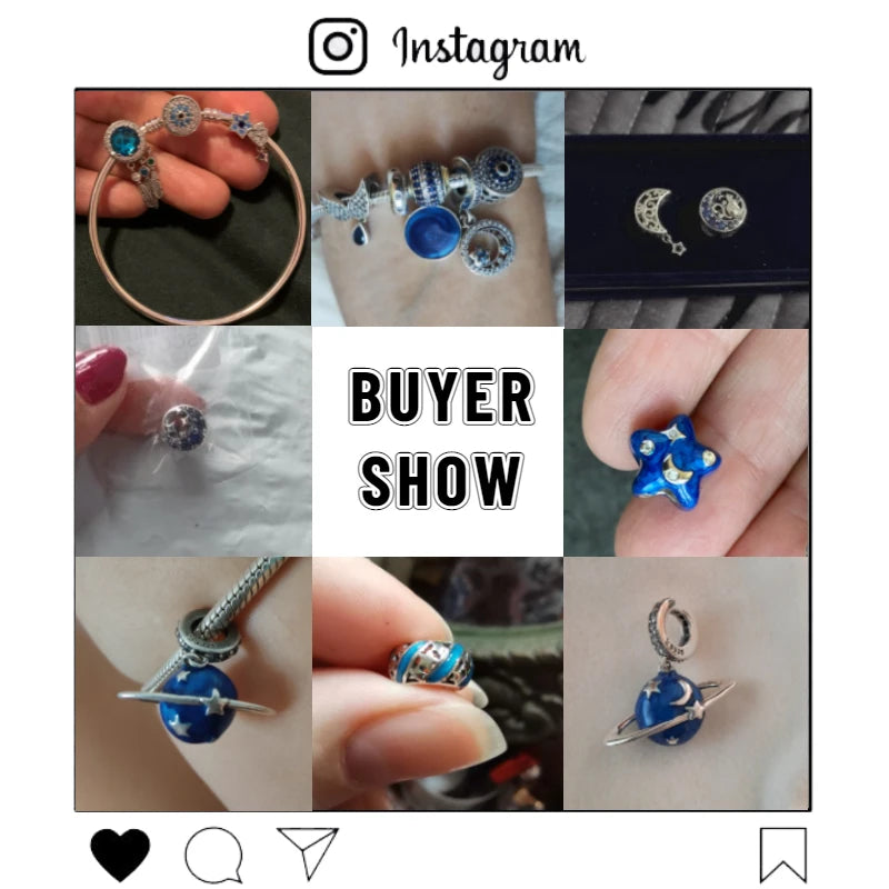 BISAER 100% 925 plata esterlina azul encantos cuentas galaxia estrella luna copo de nieve perlas colgante ajuste mujeres DIY pulseras joyería fina