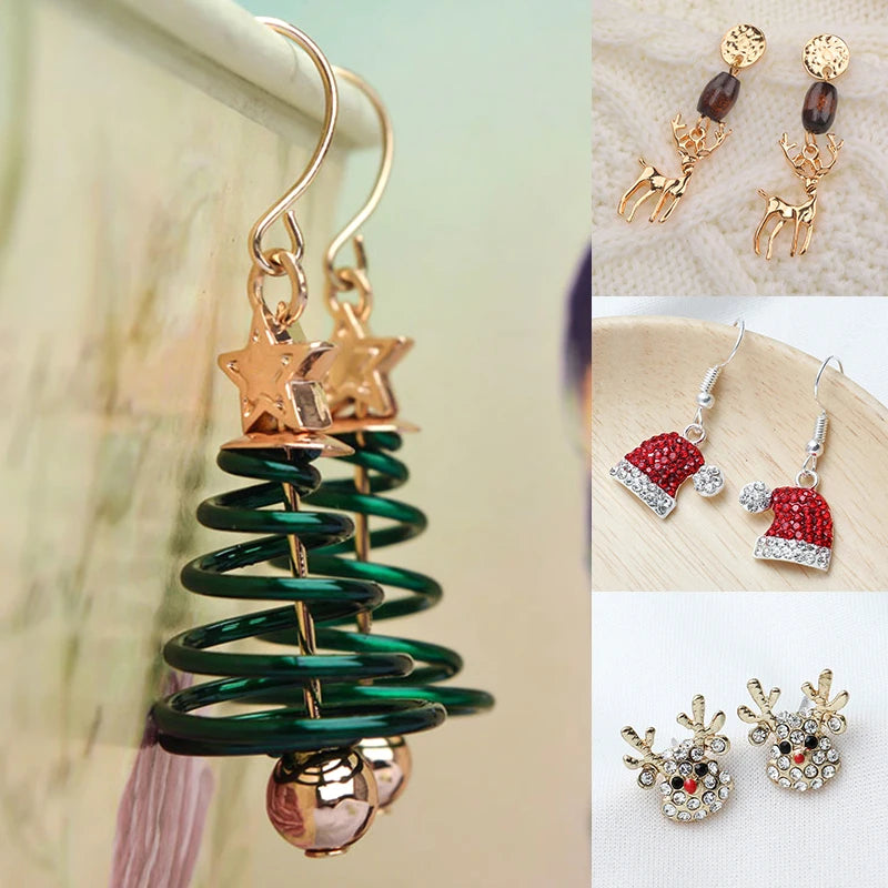 Nouvelles boucles d'oreilles de Noël en cristal bonhomme de neige bijoux arbre de Noël boucles d'oreilles à tige pour femmes accessoires de fête créatifs cadeaux pour filles