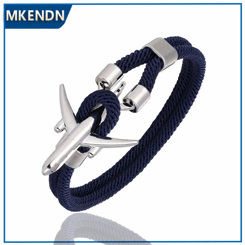 MKENDN Airport Fashion Men Women Airplane Anchor Bracelets Charm Rope Chain Paracord aviation life Jewelry Pulseras hombres