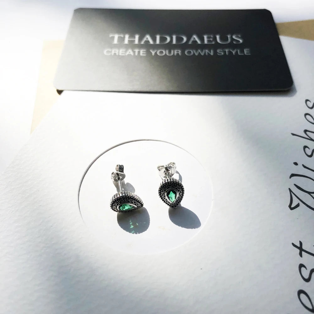 Green Water Drip Tear Down Ear Stud Earrings Europe Style Fashion Jewelry For Women Gift In 925 Sterling Silver