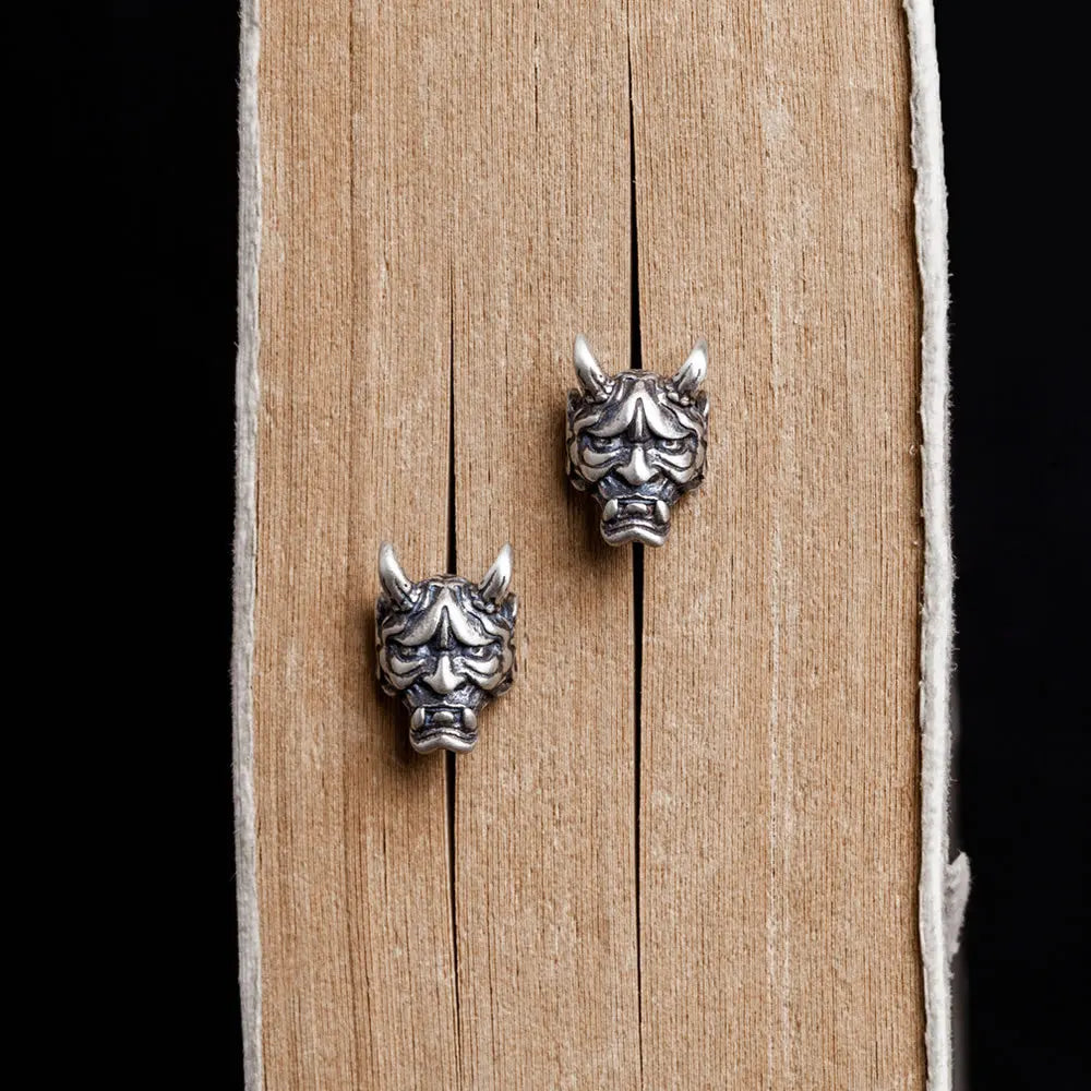 MKENDN Vintage Real 925 Sterling Silver Skeleton Prajna Stud Earrings For Men and Women Gothic Street Pop Hip Hop Ear Jewelry