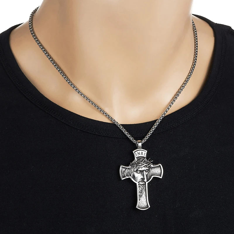 2021 Fashion Retro New Jesus Cross Face Men's Necklace Pendant 316L Stainless Steel Men's and Women's Jewelry Gifts