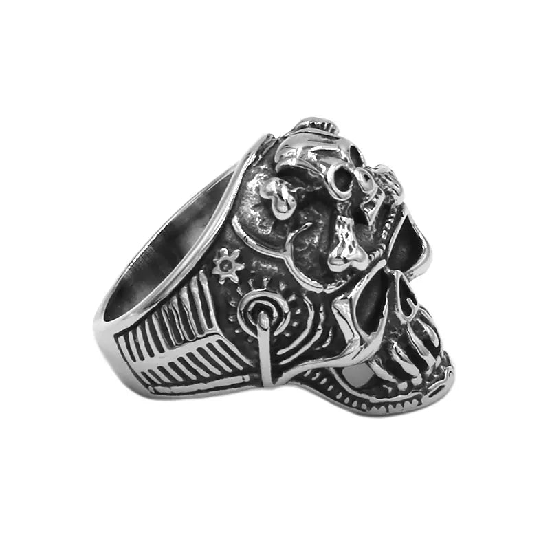 Bones Skull Ring Stainless Steel Jewelry Vintage Punk Skull  Biker Men Finger Ring Wholesale SWR0964A