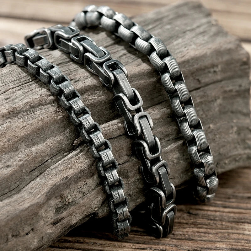 MKENDN Retro Link Chain Bracelets for Men Overlap Interlocked Curb Chain Stainless Steel Punk Cubic Chain Male Jewelry