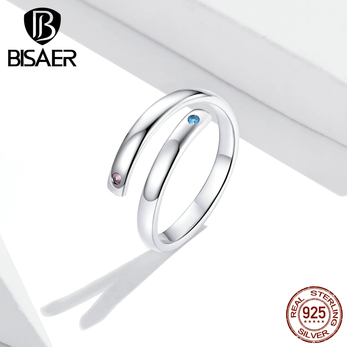 BISAER Custom Personalized Name Ring 100% 925 Sterling Silver Ring For Women Engraved Adjustable Finger Ring Best Gift ECR747