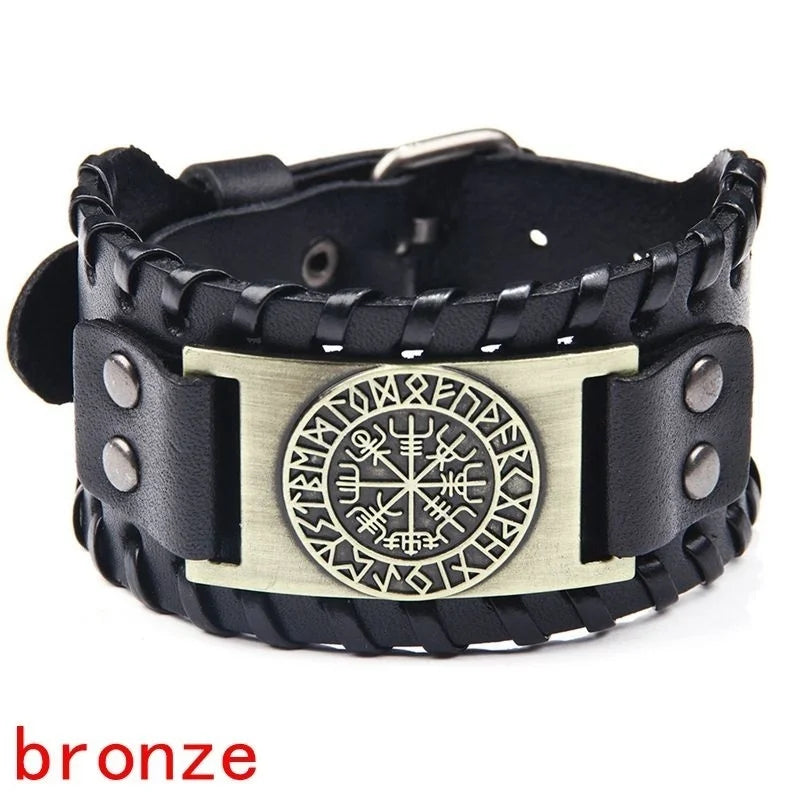 Breites Retro-Lederarmband mit Piratenkompass für Männer, keltisches Wikinger-Kompassarmband, Schmuck, männliche Accessoires, Geschenke für den Freund