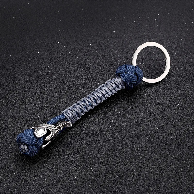 MKENDN Vintage Spartan Warrior Lanyard Metal Keychain Handmade Woven Survival Paracord Rope Keyring For Men Jewelry Accessories