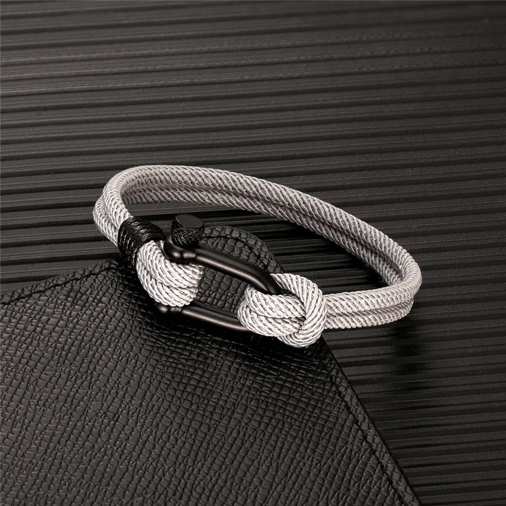 MKENDN Men U shape Survival Bracelet Outdoor Camping Rescue Emergency Rope Bracelet For Women Black Stainless Steel Sport Buckle