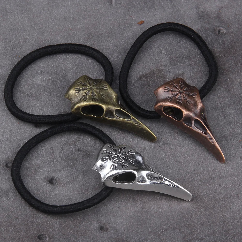 Norse Vikings Accessories Crystal Raven Head Black Elastic Hair Rubber Bands Viking Hair Rope Women Fashion Head Jewelry