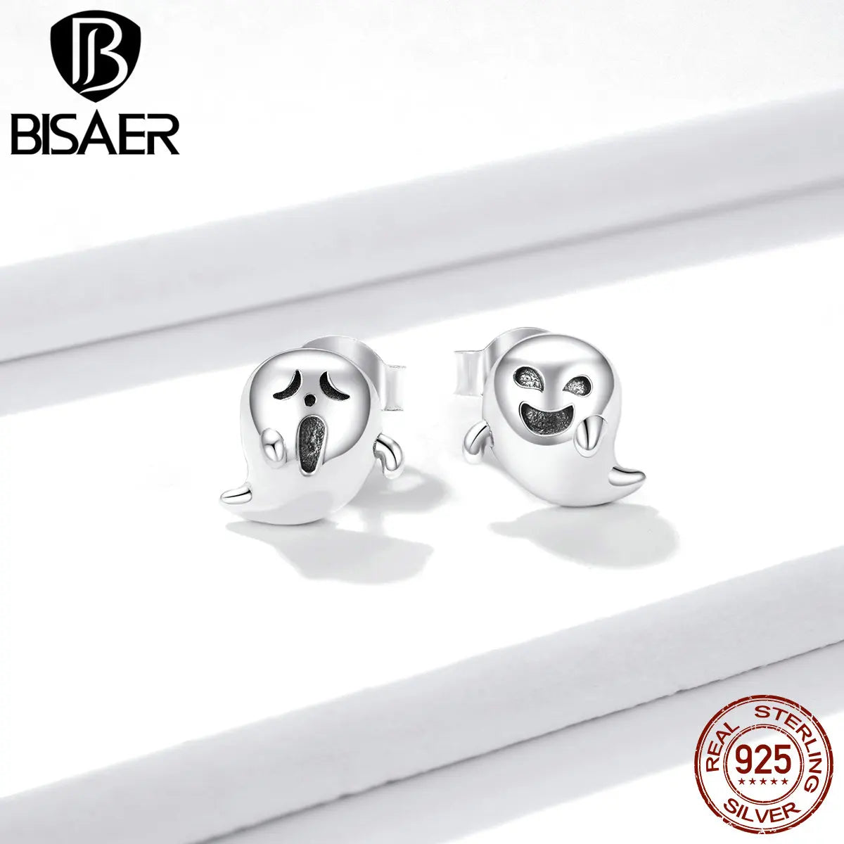 BISAER Little Devil Ghost Silver Earrings 925 Sterling Silver Women Stud Earrings Female Halloween Silver Jewelry Gift EFE421