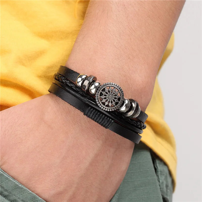 2023 Newest Design Fashion Multi-layer Leather Bracelet Men Vintage Punk Anchor Bracelets Women Nautical Jewelry Preferred Gift