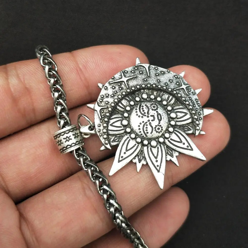 Solar celestial pendant Sun Moon Star mandala Lotus flower ladies necklace amulet geometric religious viking Wicca Witchcraf