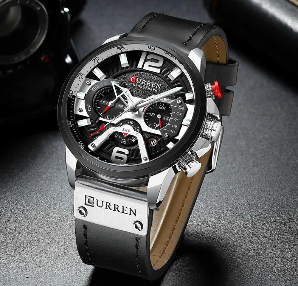 CURREN Casual Sport Watches for Men Top Brand Luxury Military Leather Wrist Watch Man Clock Fashion Chronograph Wristwatch