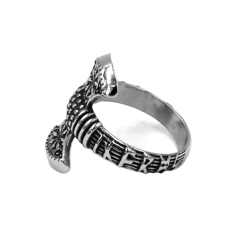 Norse Viking Rune Axe Ring Stainless Steel Jewelry Odin's Symbol Rune Letter Signet Thor Hammer Celtic Knot Biker Ring SWR0959A