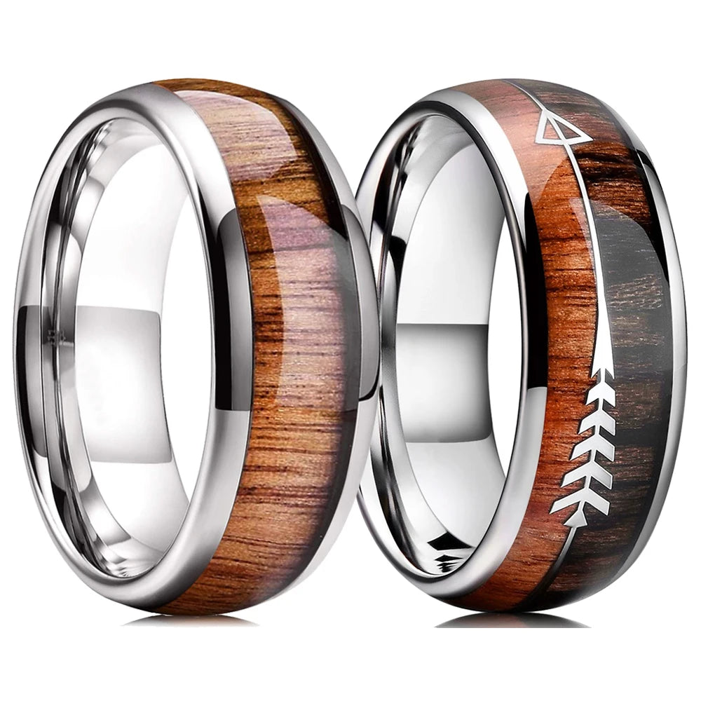 Luxury Mens 8mm Koa Wood Arrow Viking Ring