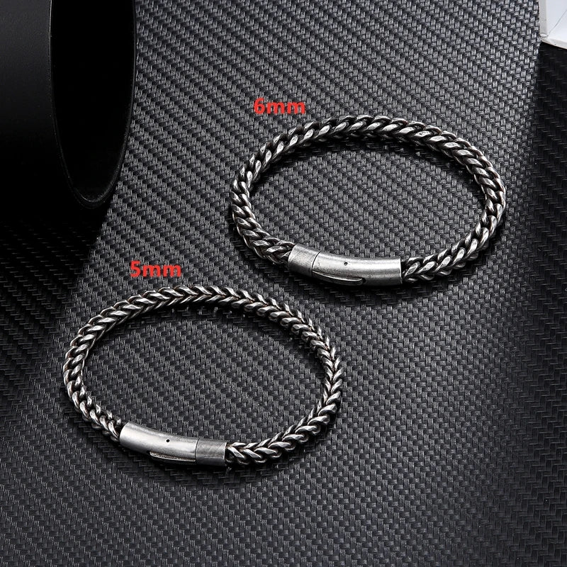 MKENDN Vintage Oxidized Cool Curb Chain Bracelets for Men Stainless Steel Punk Rock Antique Cubic Foxtail Chain Male Pulseira