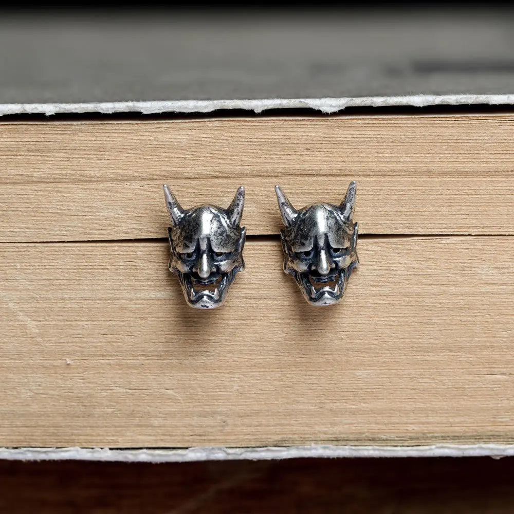 MKENDN Punk Style 925 Sterling Silver Skeleton Prajna Stud Earrings For Men and Women Gothic Street Pop Hip Hop Ear Jewelry