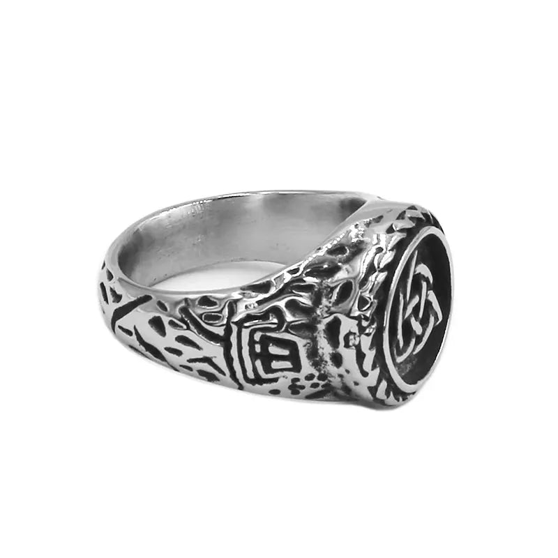 Norse Viking Rune Ring Stainless Steel Jewelry Fashion Celtic Knot Ring Odin's Symbol Rune Signet Biker Ring For Men SWR0988A