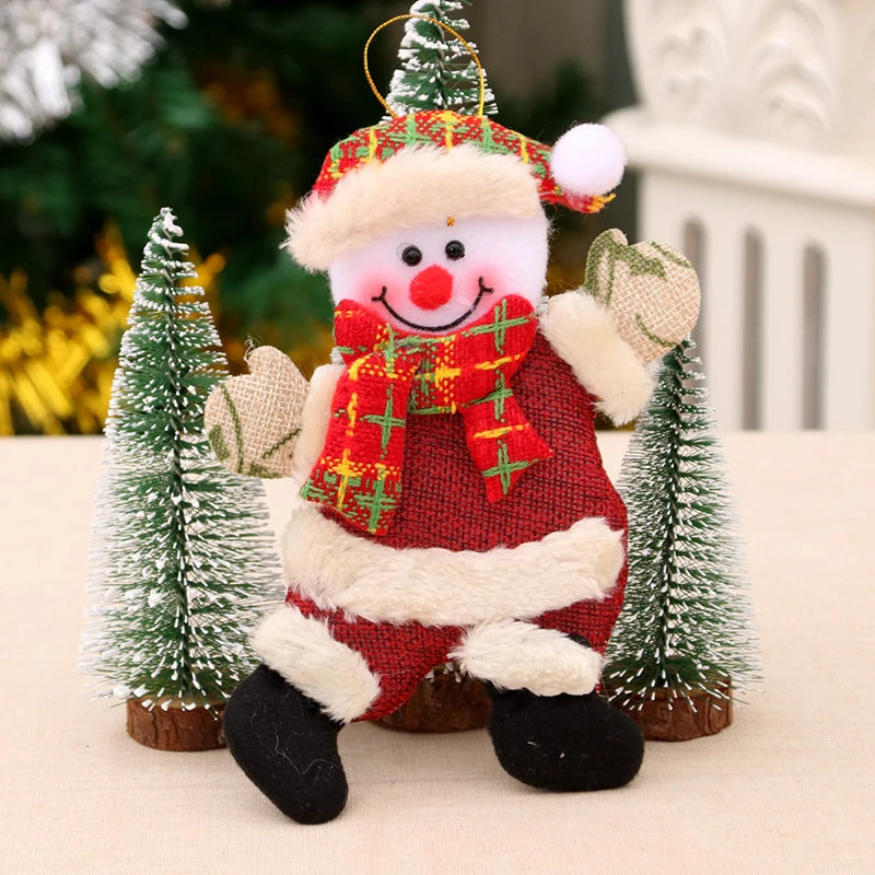 Pendentif de Noël Père Noël Bonhomme de neige Élan Tissu Art Chien Ours Poupée Décor Nouvel An 2024 Pour Ornements d'arbre de Noël Cadeaux pour enfants