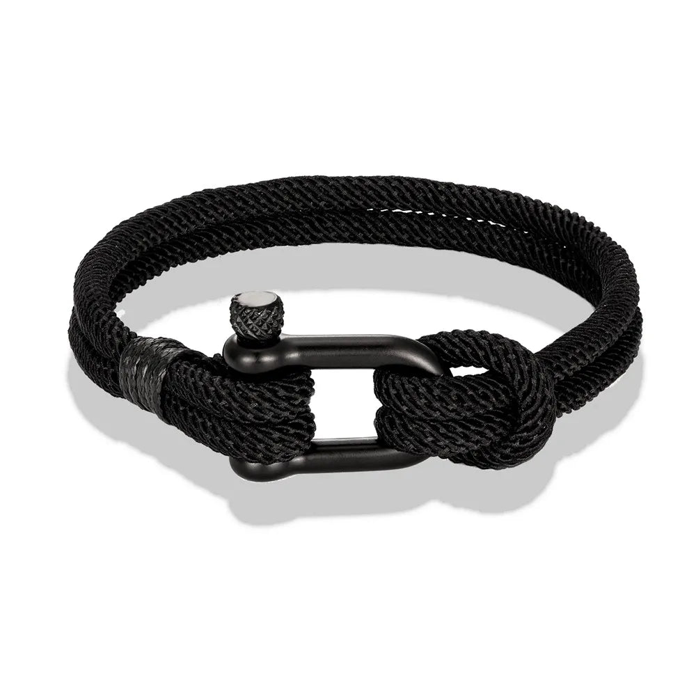 MKENDN Men U shape Survival Bracelet Outdoor Camping Rescue Emergency Rope Bracelet For Women Black Stainless Steel Sport Buckle