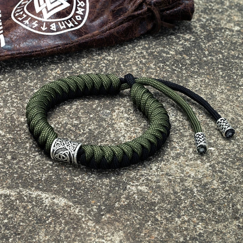 MKENDN Vintage Men Ethnic Viking Bracelet Warrior Scandinavian Amulet Valknut Odin's Symbol of Norse Runes Paracord Bracelet