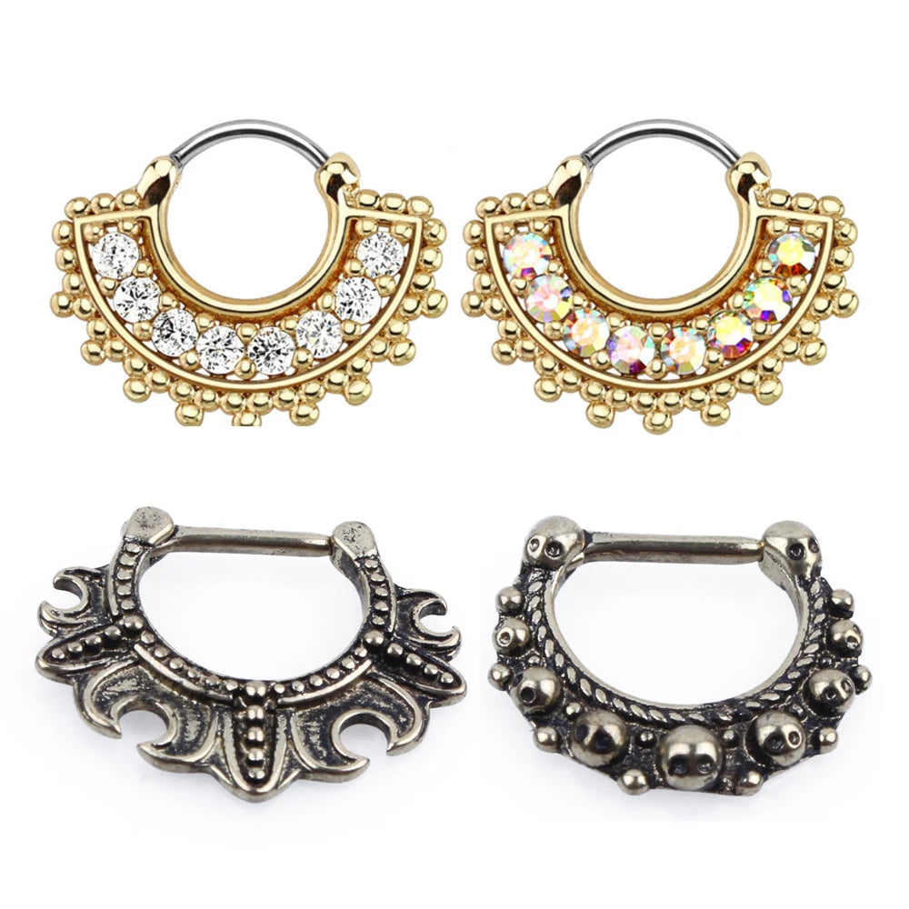 1PCS Trendy Steel Nose Clip Septum Piercing Crystal Multicolor Nose Rings Clickers for Women Body Jewelry Helix Tragus Gift