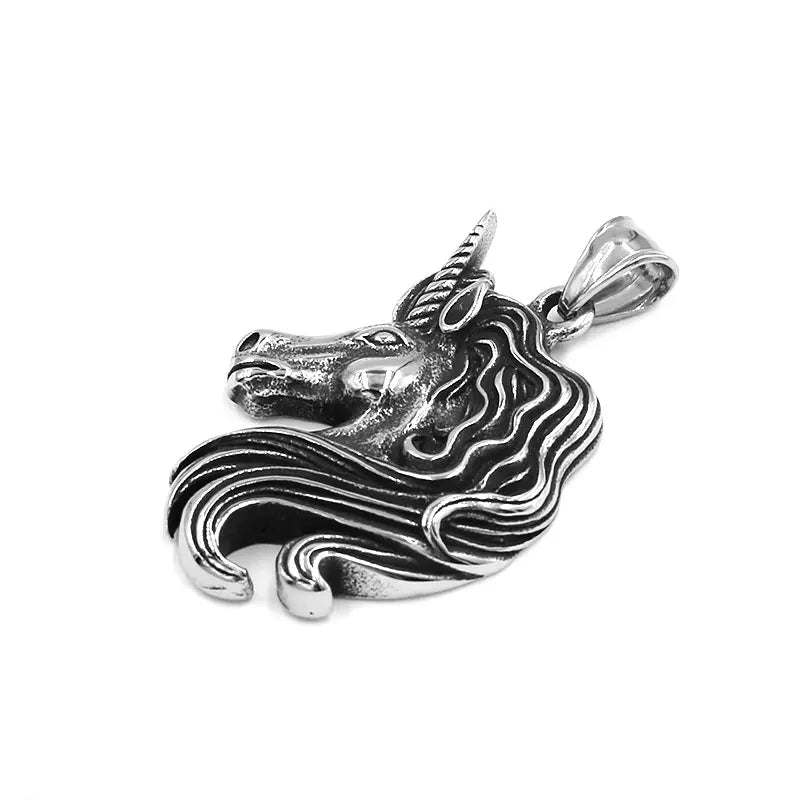 Unicorn Pendant Stainless Steel Jewelry Animal Unicorn Horse Head Biker Men Pedant Wholesale SWP0570A