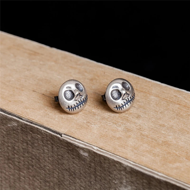 MKENDN Retro 925 Sterling Silver Pumpkin Prince Jack Stud Earrings Men Women Halloween Accessories Party Jewelry