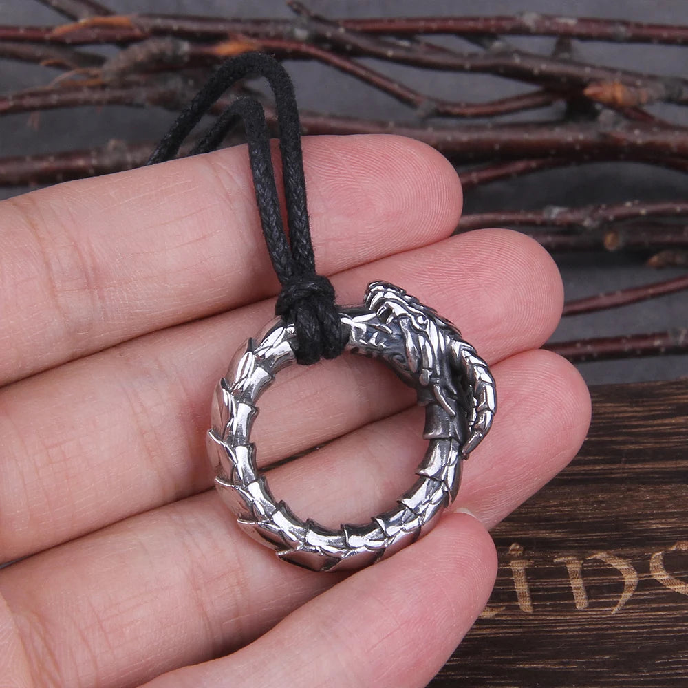 Viking Stainless Steel Ouroboros Snake Ring for Men with wooden box