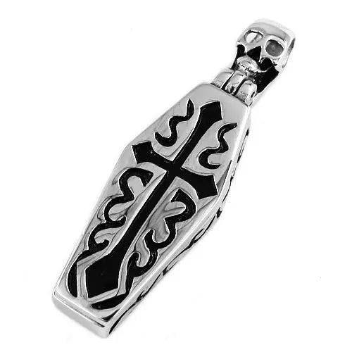 Cross Coffins Skull Human Model Pendant Stainless Steel Jewelry Mummy Coffin Vampire Biker Men Gift SWP418A