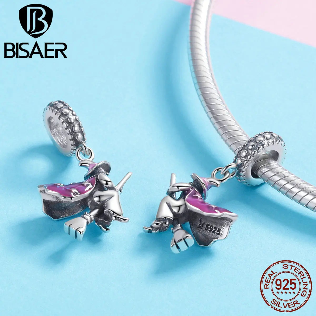 BISAER 925 Sterling Silver Rock Skull Pendant Ghost Face Charm Bead Fit Bracelets & Necklace Halloween Party DIY Fine Jewelry