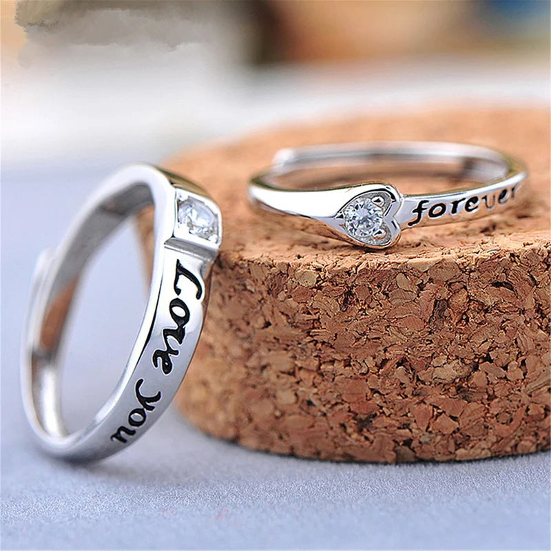 2Pcs/set Zircon Heart Matching Couple Rings - Madeinsea©