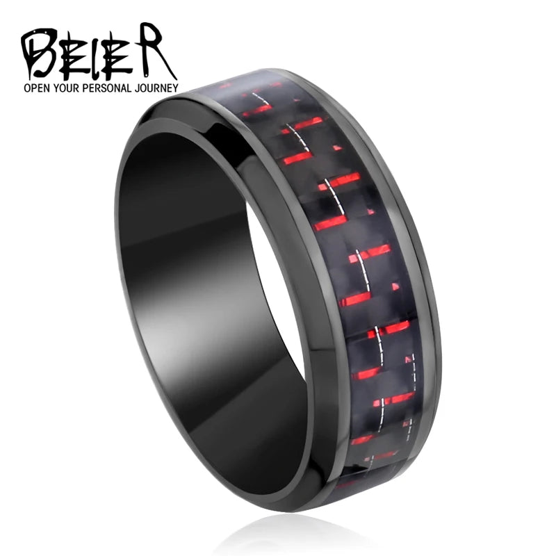 BEIER Top Fashion Men's 3 Stainless Steel Ring unique high quality retail product with carbon fiber Fashio US Size BR-R012