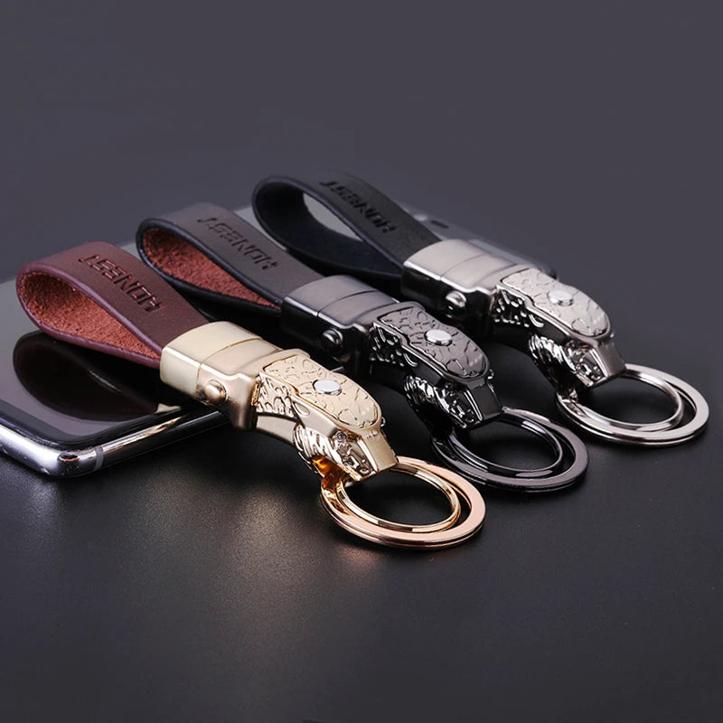 Honest Luxury Men Women Car Keychain Leapard Dragon Genuine Leather Rope Key Ring for Male Jewelry Creativity Gift Wholesale