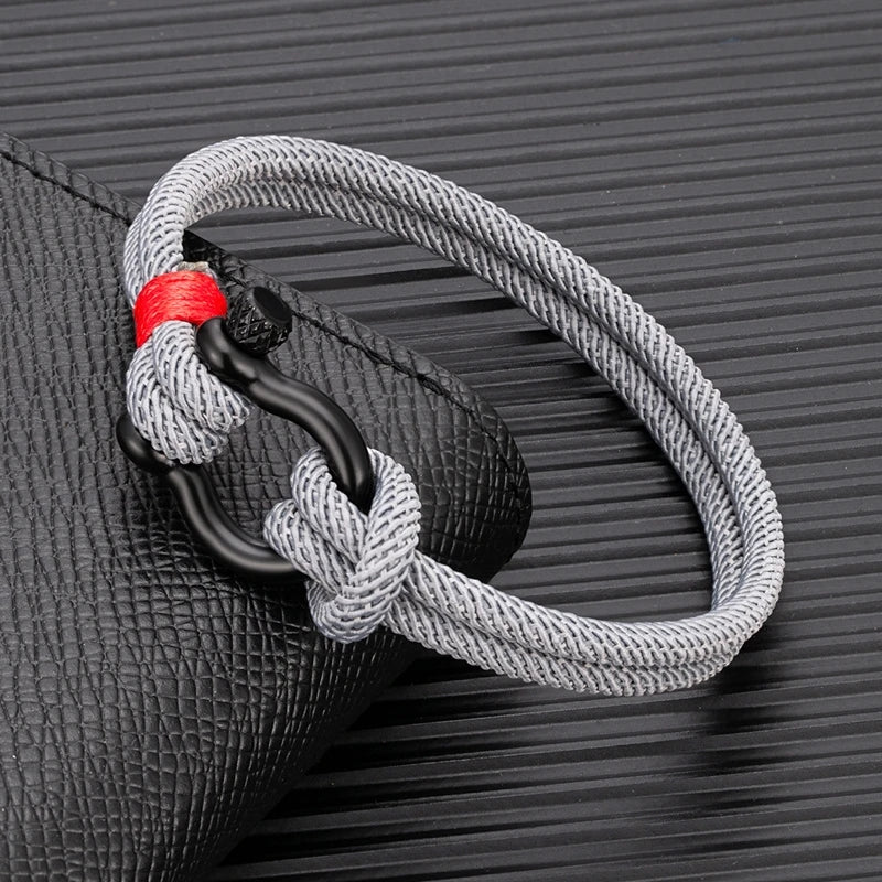 MKENDN Men Minimalist Double Strand Nautical Gray Rope Bracelet Nylon Buckle Shackle Bracelet Navy Anchor Jewelry For Women