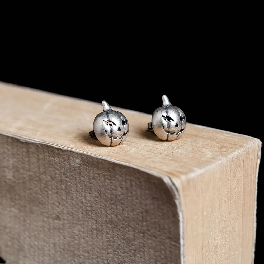 MKENDN Retro 925 Sterling Silver Halloween Pumpkin Head Stud Earrings Men Women Halloween Party Gothic Accessories Jewelry