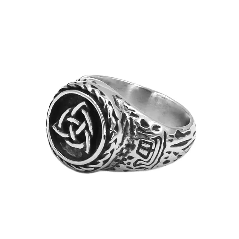 Norse Viking Rune Ring Stainless Steel Jewelry Fashion Celtic Knot Ring Odin's Symbol Rune Signet Biker Ring For Men SWR0988A