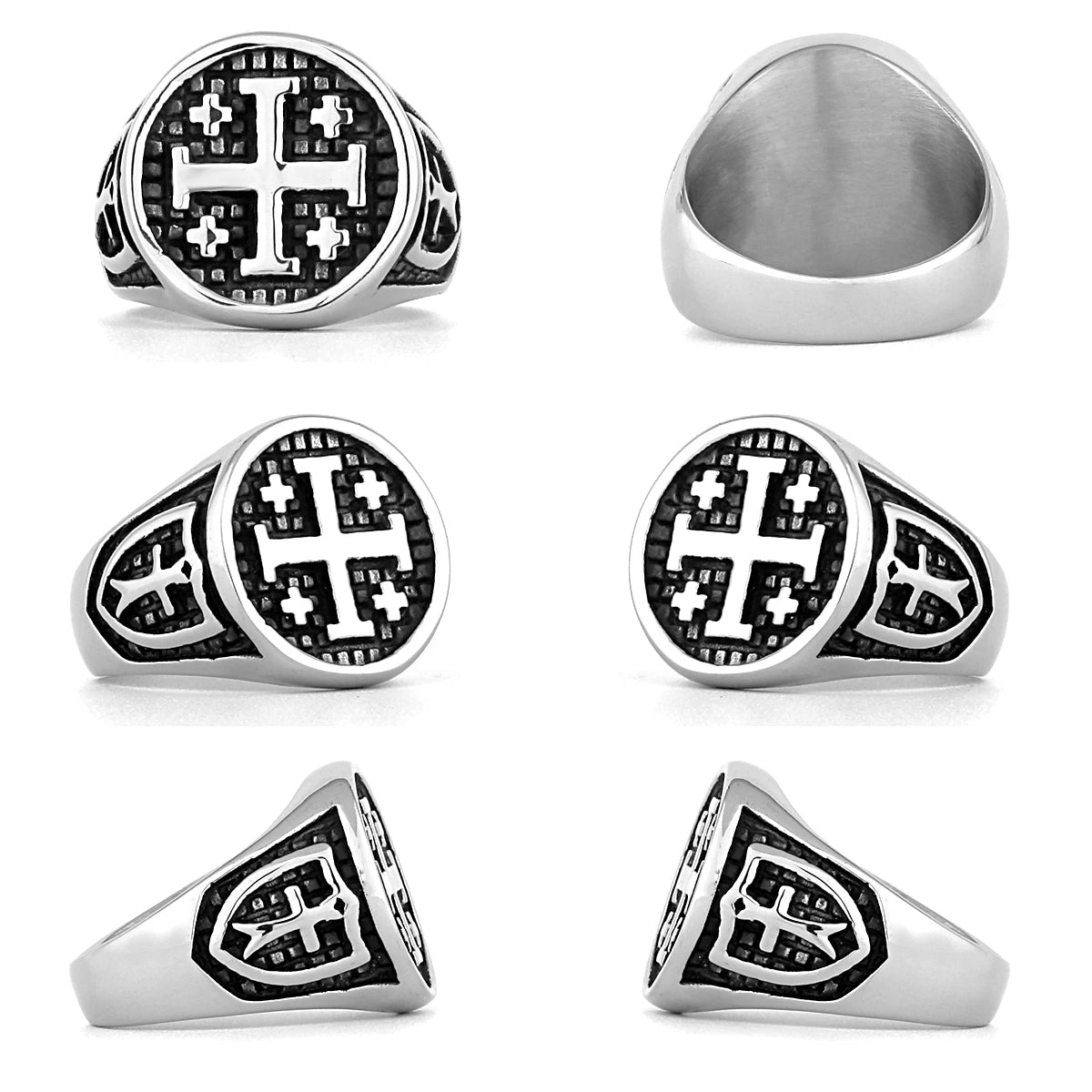 Jerusalem Cross Religion Stainless Steel Mens Rings Simple Retro for Male Boyfriend Biker Jewelry Creativity Gift Wholesale