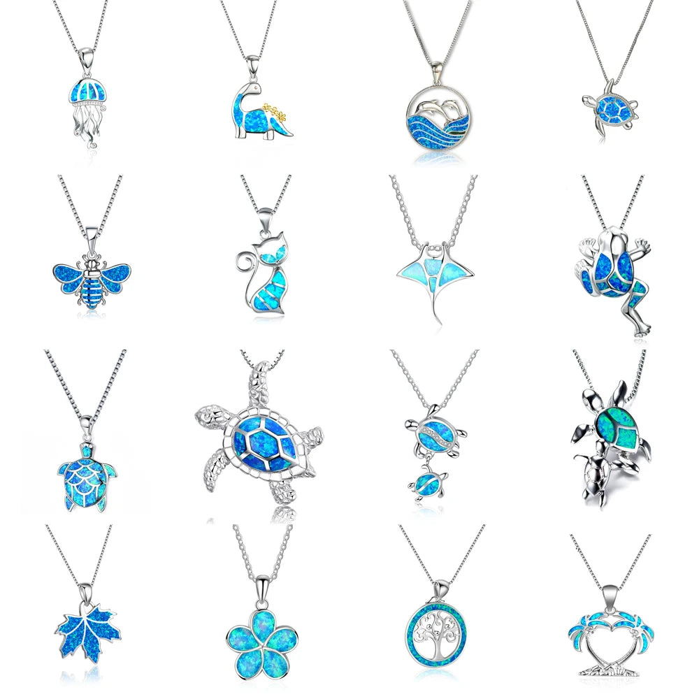 Collier avec pendentif en forme de méduse en imitation opale bleue de Bohême pour femme, bijou en cristal, fleur de soleil, cadeau pour femme