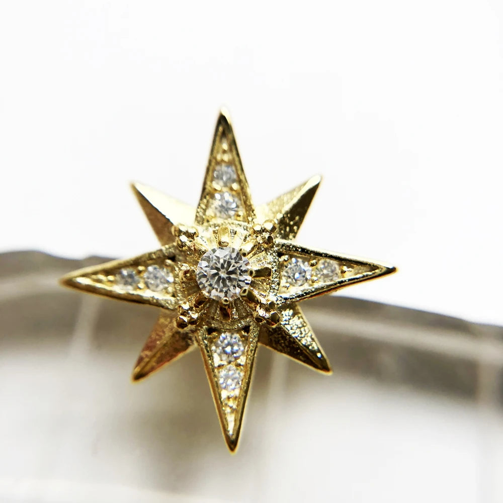 Magic Star Spell Studs Earrings Europe Yellow Gold Color Handcrafte Jewelry For Women Shine 925 Sterling Silver Gift