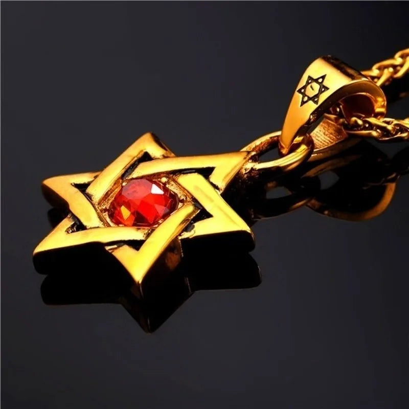 Classic Punk Mysterious Style David Star Pendant Gold Plated Chain Necklace Men and Women Amulet Jewelry