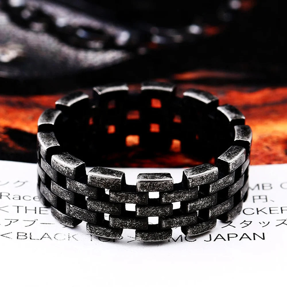 Creative Stainless Steel Black/Steel Hollow Chain Ring For Men Women Punk Simple Couple Ring Boyfriend Girlfriend Jewelry Gift